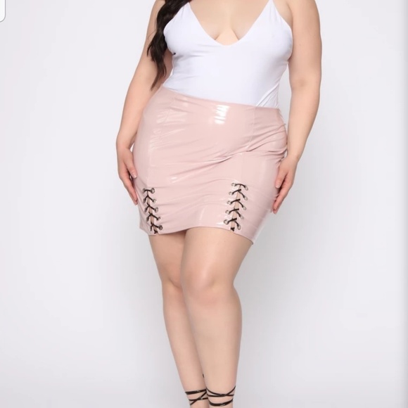 Fashion Nova Dresses & Skirts - [Fashion Nova] Pink Latex Lace Up Mini Skirt